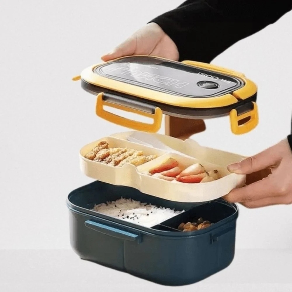 Portable BPA 1200ML Airtight Double Layer Lunch Box with Fork‎ and Spoon